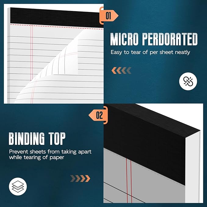 Roneky Note Pads 8.5"x 14", 10 Pack Legal Pads 8.5 x 14 White, Notepads 8.5 x 14 Wide Ruled Legal Pad, Micro Perforated Lined Writing Pads, 30 Sheets Per Note Pad, Notepads for Work/School/Office