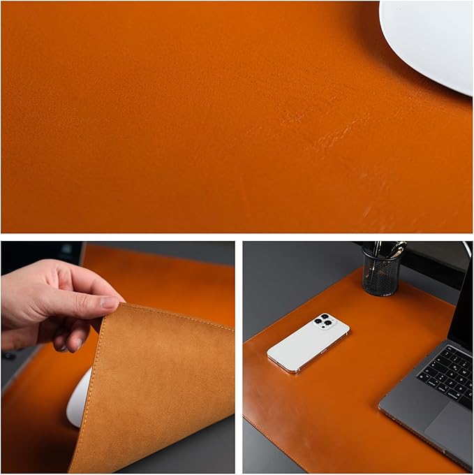 TORONATA Jersey Genuine Calfskin Leather Desk Pad, Office Desk Mat with Non-Slip Bottom, Smooth Surface for Mouse & Keyboard, Desk Protector (36x19 inches) (Tan)
