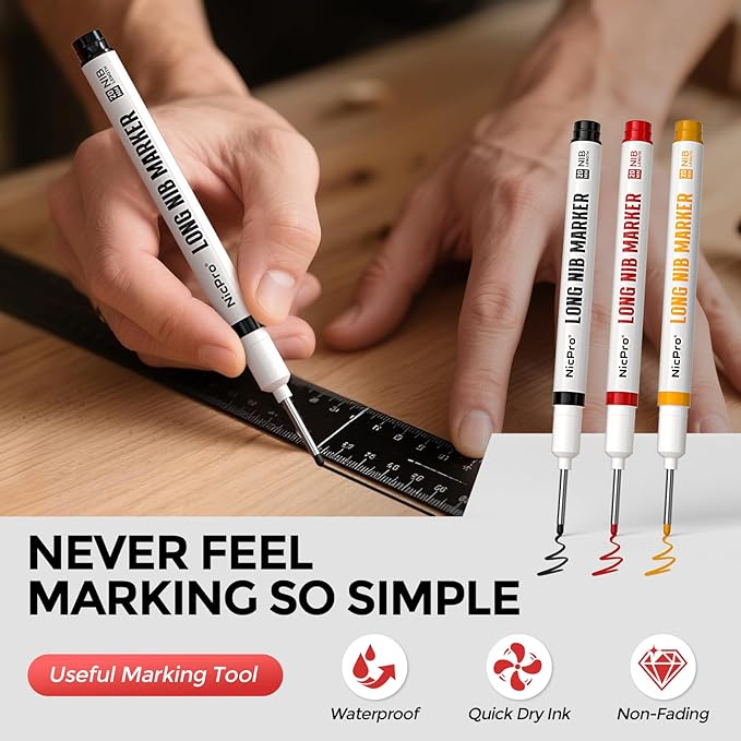 Nicpro 5 Pack Carpenter Pencils with Sharpener, Construction Mechanical Pencil with 53 Refills, Heavy Duty Marking Tools, Long Nib Marker Pens for Architect Marking (Black, Red, Orange, Green, Blue)
