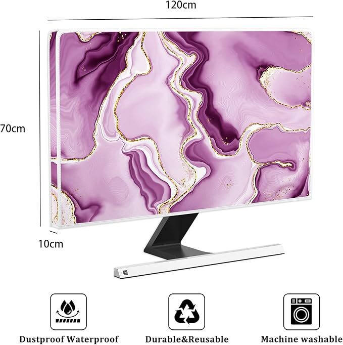 Baocicco Violet Gold Marble Waterproof Weatherproof and Dust-Proof TV Screen Cover 50, 51, 52 Inch for Home Office Creative TV Covers for TVs Screen Anti-Static Dustproof Protective