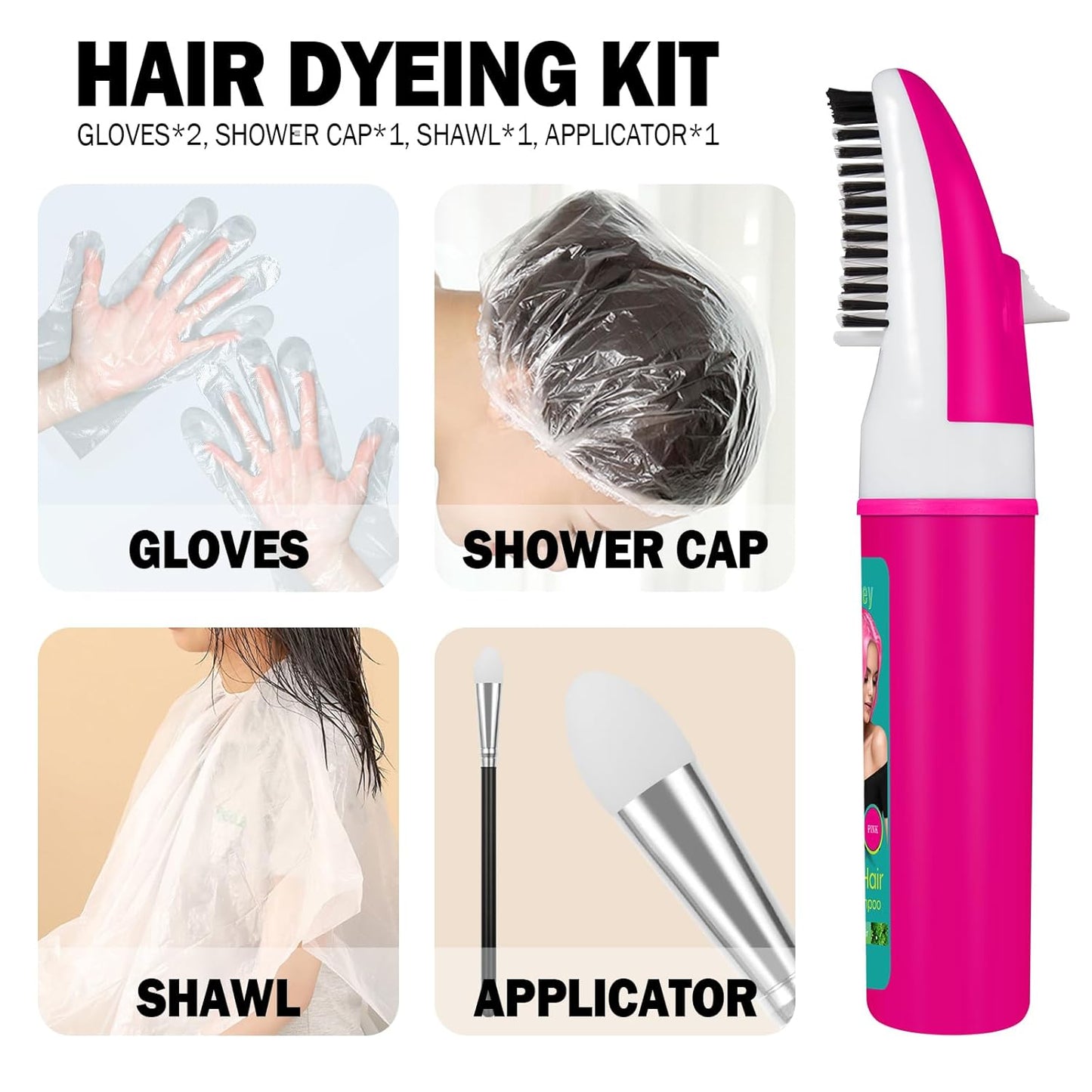 Pink Hair Dye Shampoo for Women Gray Hair,Haircare 4 in 1 Semi-Permanent Gray Hair Coverage,Champu Para Canas,Hair Color Shampoo for Women, Men (Pink)