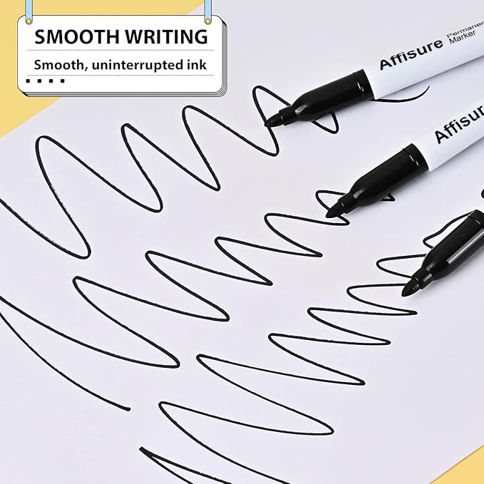 Affisure Permanent markers, 100 packs permanent markers bulk, quick dryingin one second, waterproof, smooth, noteasy to erase, durable, can be markedon glass, tiles and cloth, office supplies