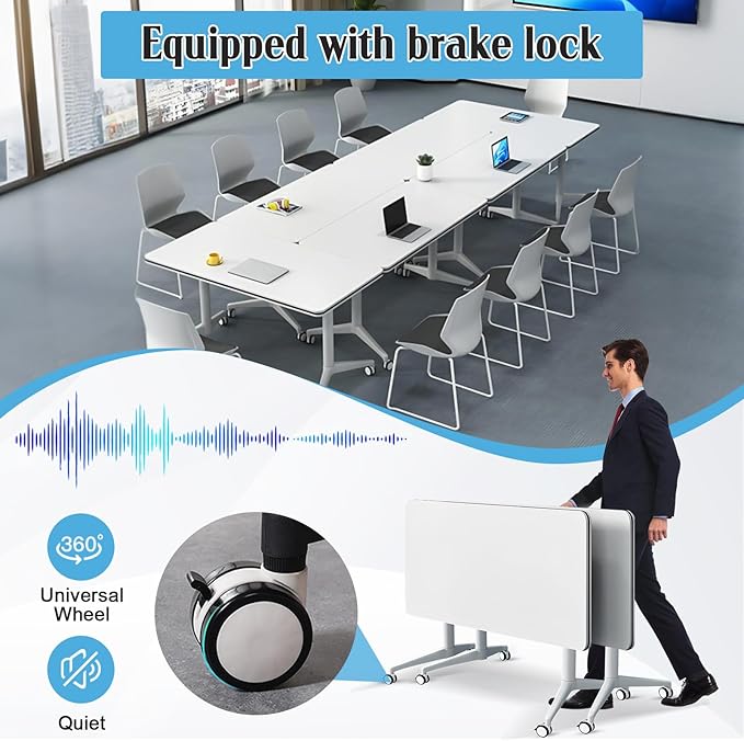 Conference Table,55.1''Folding Conference Room Table for 4-12 People,Mobile Flip Top MeetingTraining Table with Different Coulor and Styles for Offices, Classrooms,Meeting Room (6, 61''A)