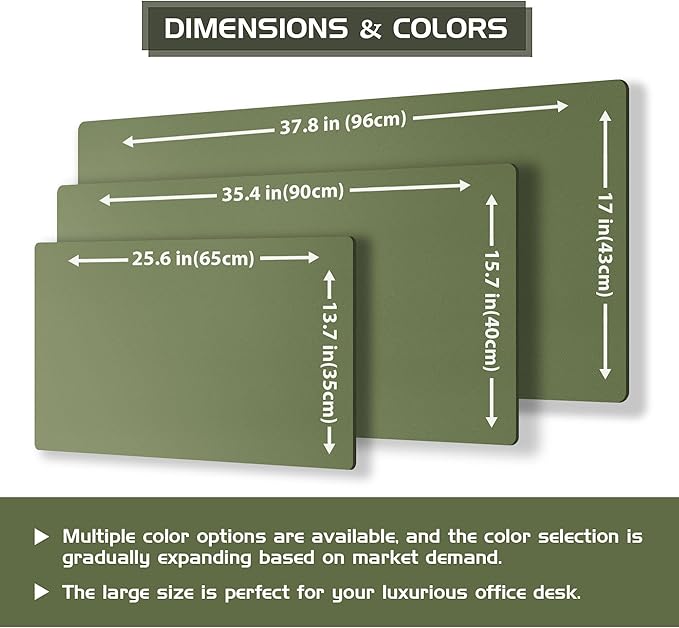 Aothia Dual-Sided Desk Mat - Natural Cork & Leather Desk Protector, Large Mouse Pad & Writing Pad for Office/Home, Olive Green (35.4" x 15.7")