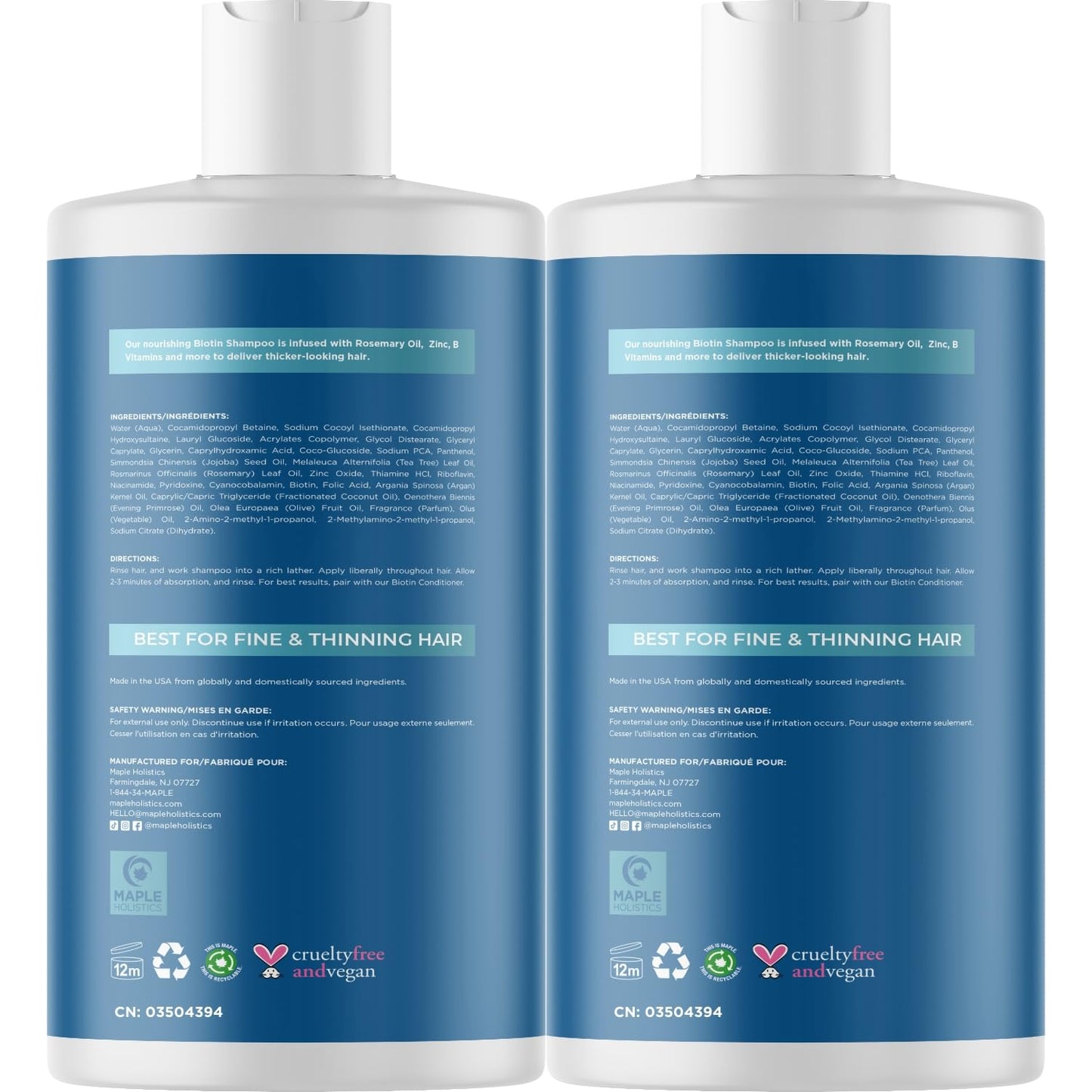 Rosemary and Biotin Shampoo for Thinning Hair - Vegan Volumizing Shampoo for Fine Hair with B Vitamins Argan Oil & Tea Tree Essential Oil - Paraben Silicone and Sulfate Free Vegan Formula (2 Pack)
