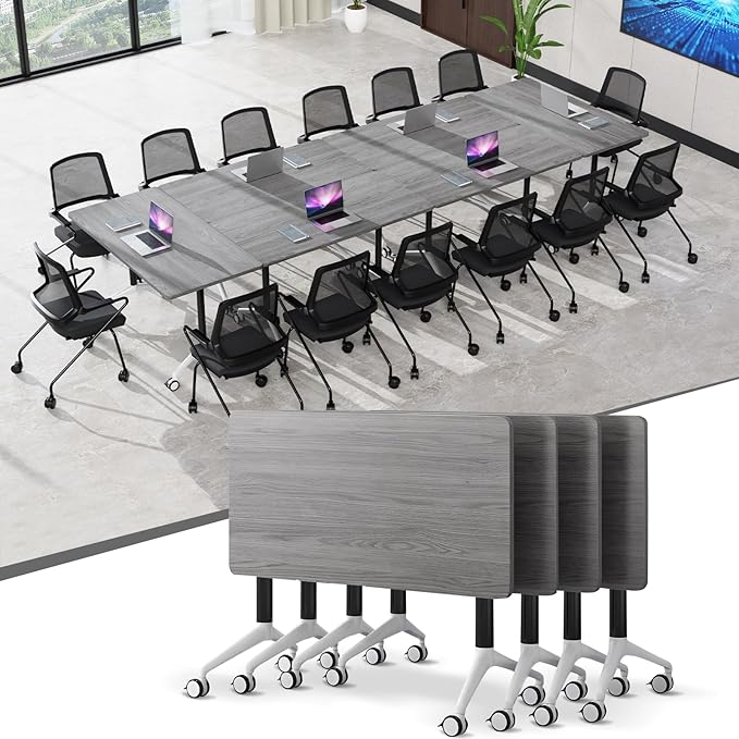 JEHUJD Conference Table,55.1''Folding Conference Room Table for 4-12 People,Mobile Flip Top MeetingTraining Table with Different Coulor and Styles for Offices, Classrooms,Meeting Room (4, F)