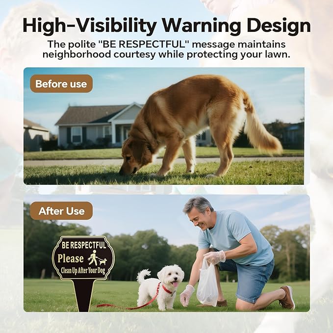 13.6"x9.6" Clean Up after Your Dog Signs Pick Up After Your dog sign with Integrated stake Double Side Printed- Be Respectful, No Dog Poop and Pee Stop Dogs from Pooping/Peeing On Your Lawn/Garden