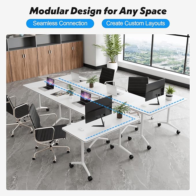 Goakwwuz Conference Room Table, Folding Conference Tables,Thicken Grey Tabletop,Flip Top Wooden Seminar Meeting Room Table for Conference Room Offices (8, White, 61.0“)