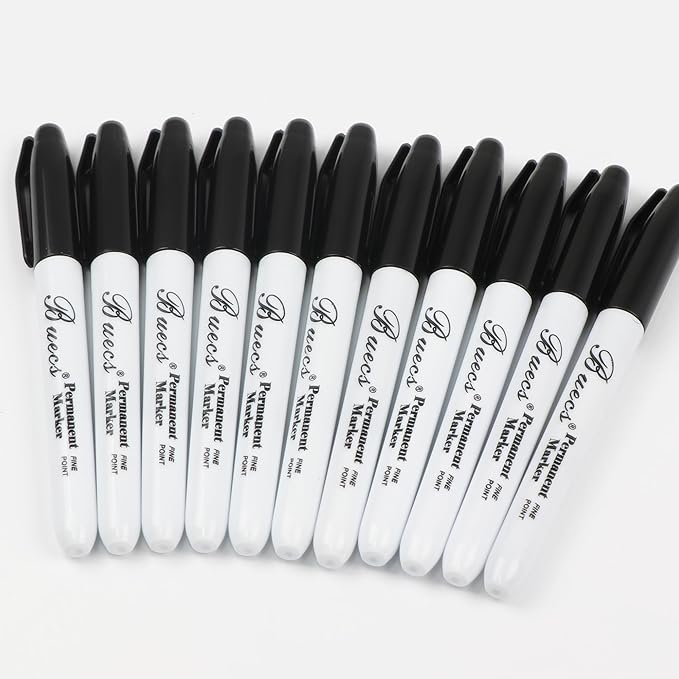 Buecs Permanent Markers, 60 Count Black Permanent Markers, Fine Point, Waterproof & Smear Proof Markers, Quick Drying, Office Supplies for School, Office, Home