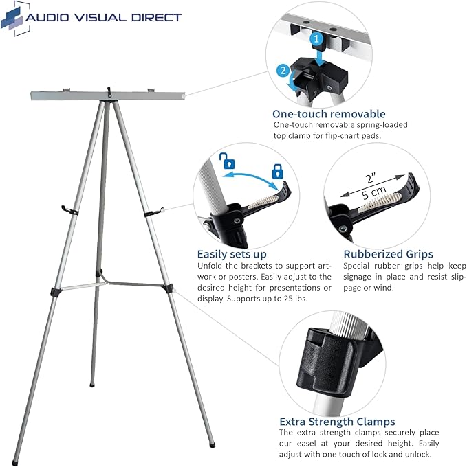 Lightweight Aluminum Flip-Chart Presentation Easel, 70 Inches, Silver