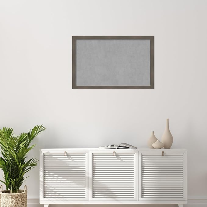 Amanti Art Grey Framed Magnetic Board 22x34 Large Vision Board for use with Magnets, 100% Metal Sheet to Display Items as Office Decor or for Home Organization in mudroom, Kitchen or Kids Room