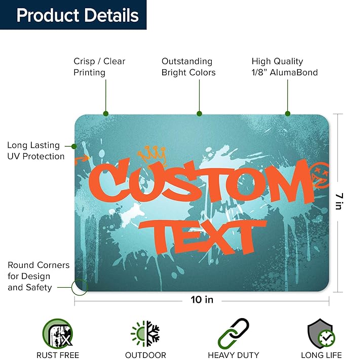 Custom Sign, Custom Street Sign, 11 Font Colors, 13 Font Styles, 4 Hole Options, 22 Sizes, 7x10 Inches, Rust Free DiBound, Fade Resistant, Made in USA by My Sign Center (Graffiti)