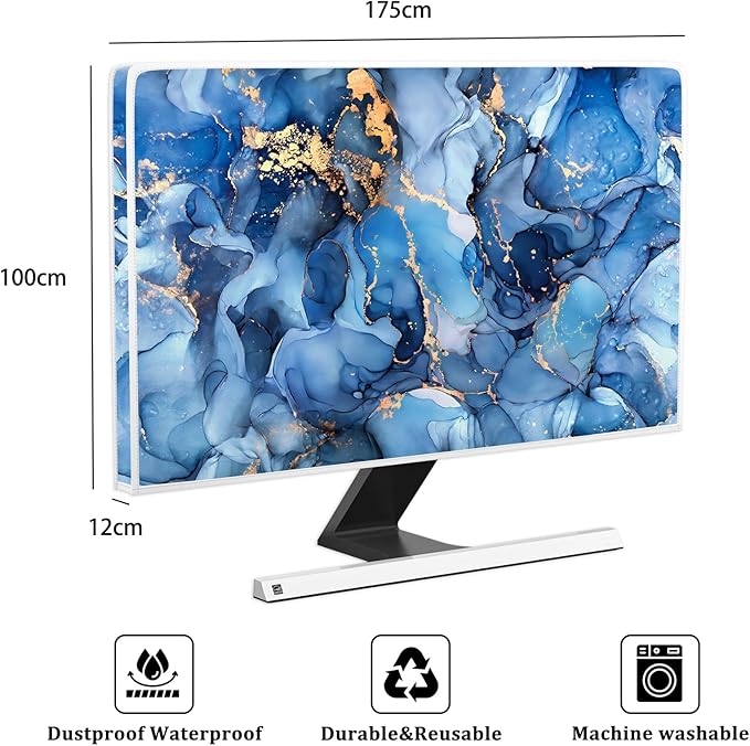 Baocicco Navy Blue Gold Marble Waterproof TV Dust Cover 75 Inch Creative Texture Grain Television Screen Cover Abstract TV Display Protectors Protective LED LCD OLED TVs Dust-Proof