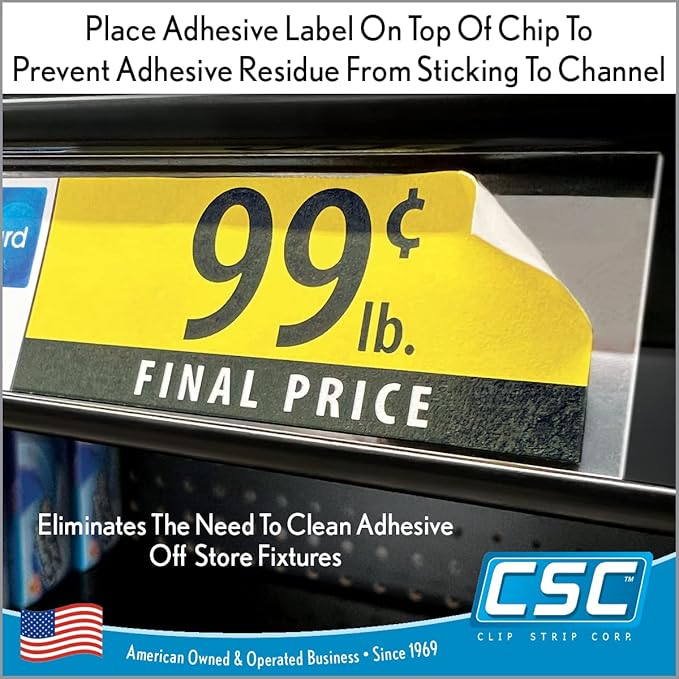 Clip Strip Corp. Price/Data Channel Label Holder Chips, Clear Plastic Tags, 4" L x 1.25" H, 7.5 Mil Thick, Gondola Shelf Edge, Reusable, Made for Point of Purchase Shelf Molding (500)