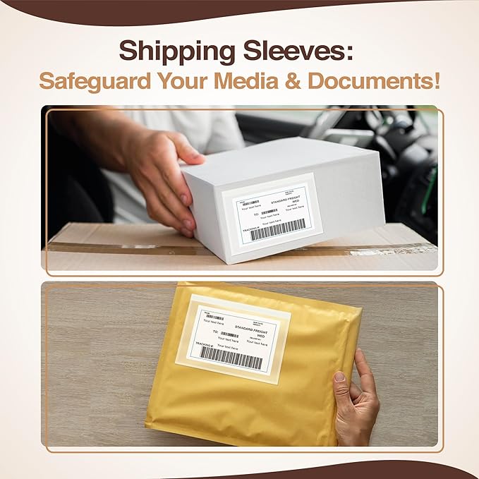 7x10 Shipping Label Sleeves 500 Pack-Strong Adhesive Back for Secure Package Labelling, Protects Documents with Packing Slip Pouches -Packing Sleeves for Mailing and Packaging -WaterProof and Durable