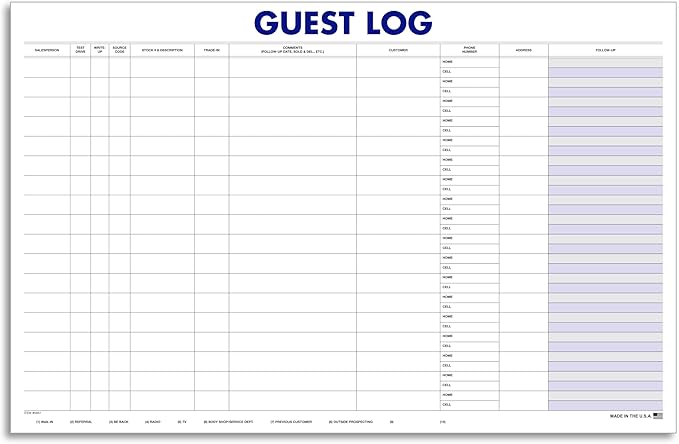 Guest Log Book for Automotive Dealerships – Customer Sign-in Tracking Log – 17" × 11" Visitor Registration Book – 100-Sheet Pad for Auto Service Centers, Repair Shops, Lead Management - 3 Pad