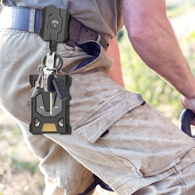 Retractable Keychain Badge Holder with Belt Clip, Heavy Duty Carabiner ID Badge Clip Reel, 31.5” Steel Retractable Cord, 10 oz Rebound，Black-1 Pack (with 1 Badge Clip)