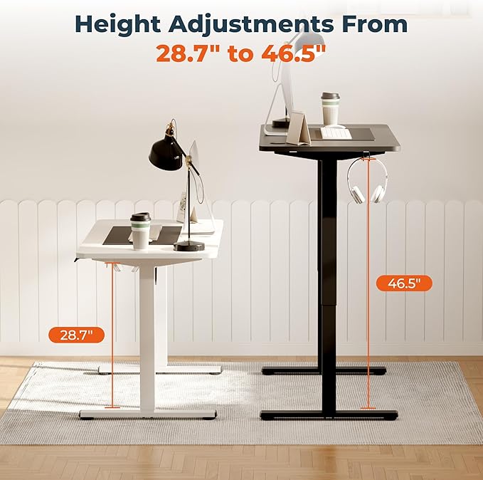 FitStand AdjustableStanding Desk 63 x 24 Inch Home Office Desk with Memory Preset, Computer Workstation Splice White Top Frame