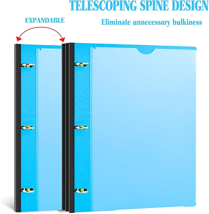 INFUN Telescoping 3 Ring Binder - 4PCS, Flexible Round Binder with Customizable Front Cover and Clear Catalog Pocket, Holds 8.5x11 inch Paper