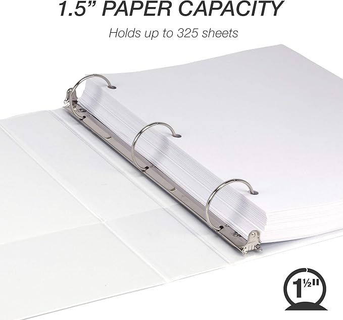 Samsill Durable 1.5 Inch Binder, Made in The USA, Round Ring Customizable Clear View Binder, White, 12 Pack (MP128457)