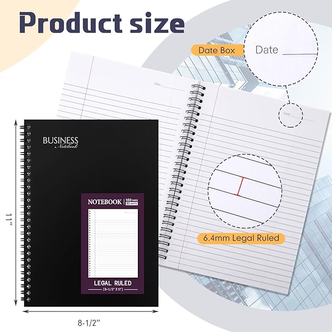 Resurhang 8 Pack Wirebound Business Notebook Legal Ruled Spiral Notebook 8-1/2" x 11" 80 Sheets Per Pad Professional Journal for Office Journal Planner Work Meeting Men Women(Purple)