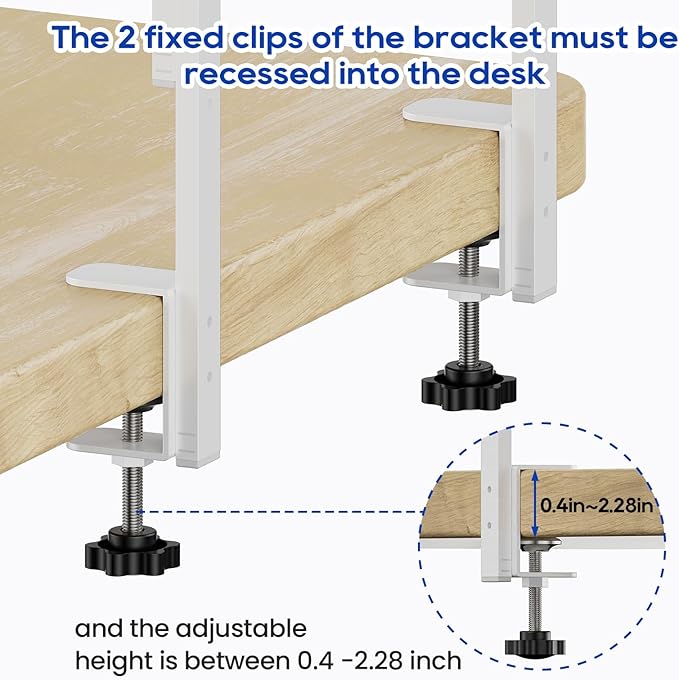ART-GIFTREE Clamp On Desk Shelf 2-Tier, Wood Shelving Unit for Office Desk/Gaming Accessories, Tabletop Book Storage Rack, Shelf for Top of Desk, Grey