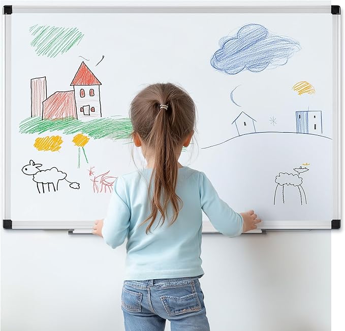 NEWBULIG White Board, 40" x 30" Magnetic Dry Erase Board for Wall with 1 Dry Eraser & 2 Multi-Color Markers & 4 Magnetic Pins, Silver Aluminum Frame for Office, Home, School