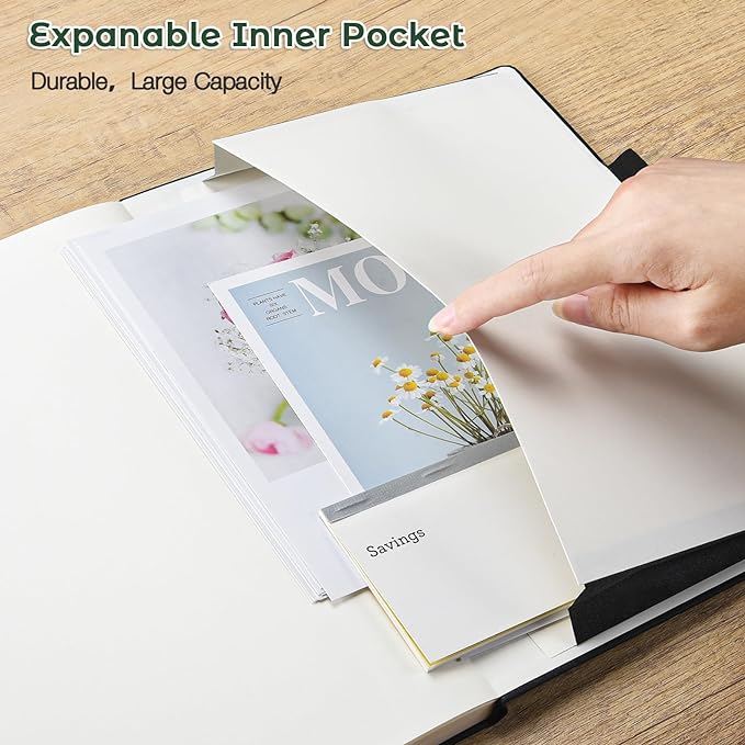 College Ruled Notebook, A4 Hardcover Leather Notebook for Work, Lined Notebook Journal for Women, Men, 192 Thick Paper, Lay Flat, Large Notebook with 2 Pockets, Professional Business Notebook, Green