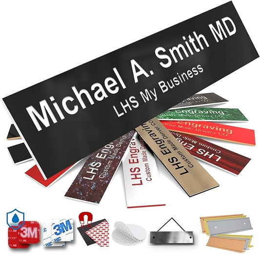 Engraved Custom Door Plate Black Plastic Office Door Sign with White Letters - Made in USA 2x12 B2