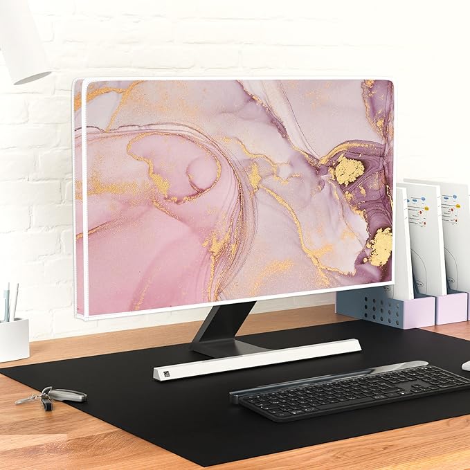 Baocicco Pink Gold Marble Waterproof Screen TV Cover 40, 41, 42，43 Inch Decorative Modern Television Cover for Home TV Screen Texture Dust Proof Monitor Covers for Television Screen LED LCD OLED TVs