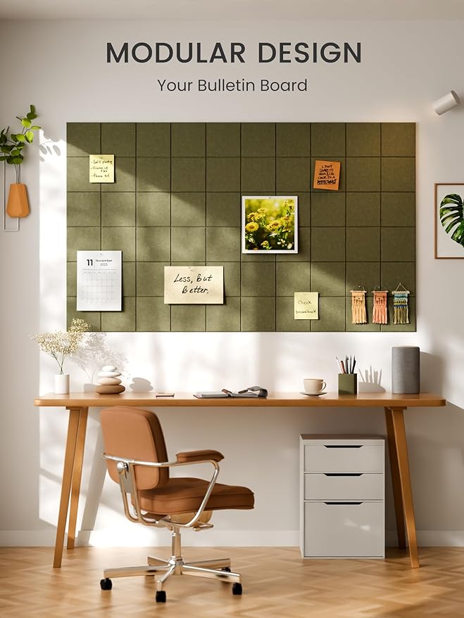Bumusty Large Felt Bulletin Board 48" x 36" Cork Board Alternative-12 Pack with 70 Safe Removable Adhesive Tabs, Cork Boards for Walls Cork Board for Home Office Classroom Pin Board (Olive Green)