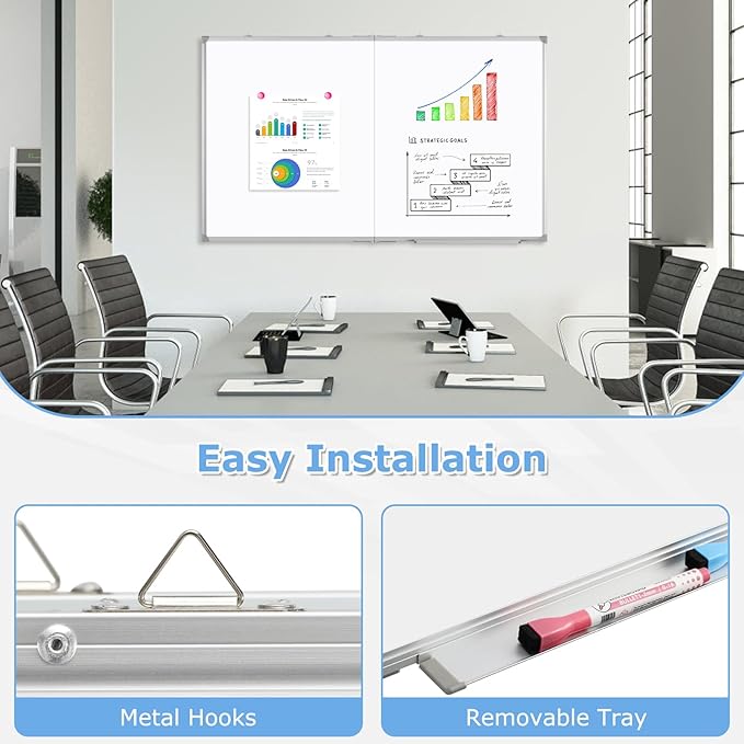 DOLLAR BOSS Large White Board 60 x 40 Inch Foldable Magnetic Whiteboard for Wall, Portable Double Sided Dry Erase Board, Aluminum Frame Message Board for School, Office, Classroom with Eraser, Markers