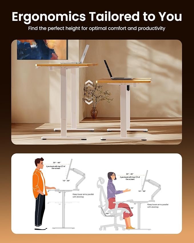 ErGear Height Adjustable Electric Standing Desk, 55 x 28 Inches Sit Stand up Desk, Large Memory Computer Home Office Desk with Two-Piece Desktop (Light Vintage Brown)