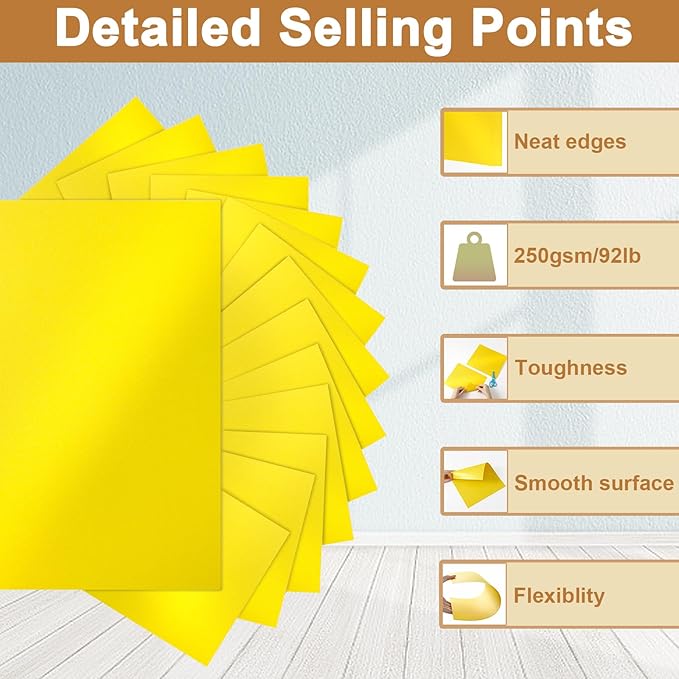 Silunkia 120 Sheets Solar Yellow Shimmer Cardstock 8.5 x 11 Crafts Paper, 250gsm/92lb Premium Glossy Paper Card Stock for Cards Making, Greeting Cards, Wedding Invitations, Menus