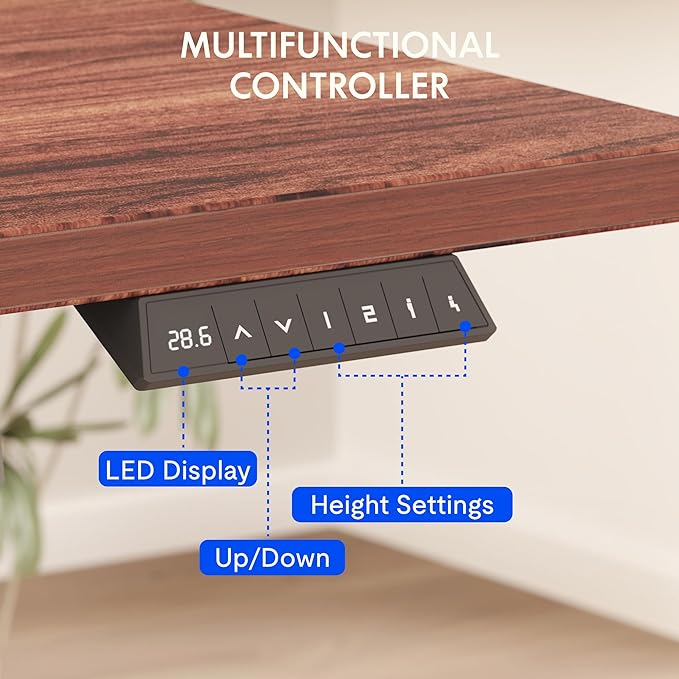 FLEXISPOT EN2 Whole-Piece Standing Desk with Clamp Power Strip, 48 x 24'' Electric Stand Up Height Adjustable Desk with Cable Management (Black + 48" Mohagany Top, 2 Packages)