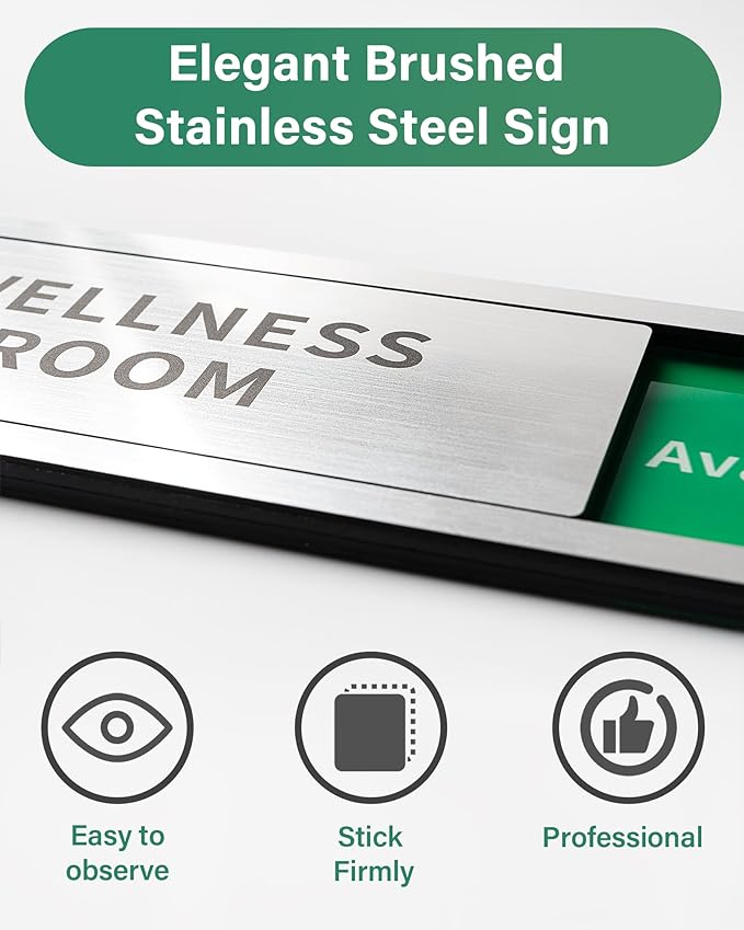 Meeting Room Sliding Door Signs Do Not Disturb, In Use/Available Slider Sign for Home Office Conference Vacant Occupied Privacy Slide Door Sign，Brushed Silver