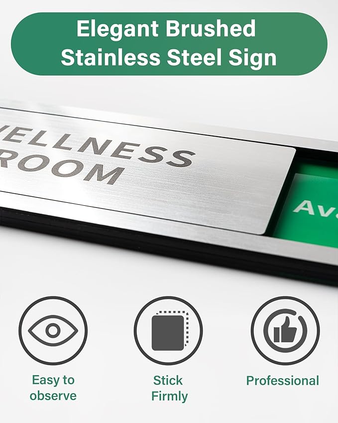 Bathroom Sliding Door Signs, Restroom Signs for Business Vacant Occupied Restroom Sign In Use/Available Slider Sign for Home Office Or Public Bathroom Door, Brushed Silver Stainless Steel