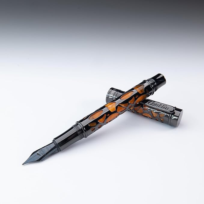 Conklin Endura Deco Crest Fountain Pen in Orange with Rose Gold Accents – Stub Nib, Refillable Luxury Writing Instrument
