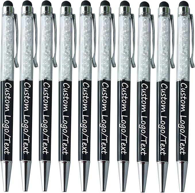 Yucold Customized Pens with Name/Logo - Touch Screen Stylus Ballpoint Pen, Perfect for Weddings, Business & Personalized Gifts (Black,30)