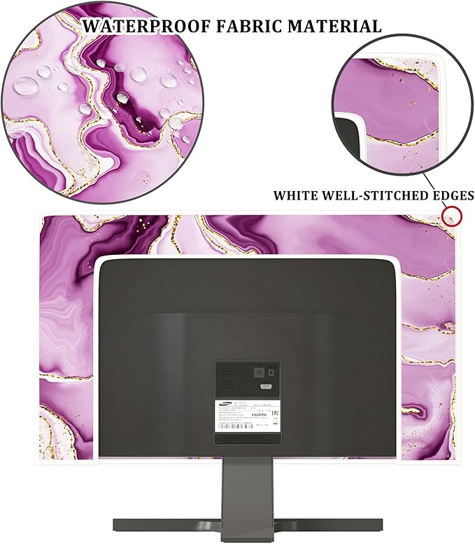 Baocicco Violet Gold Marble Waterproof Weatherproof and Dust-Proof TV Screen Cover 32 Inch for Home Office Creative TV Covers for 32 Inch TVs Screen Anti-Static Dustproof Protective
