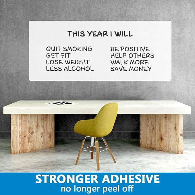 Dry Erase Whiteboard Paper, Large White Board Stickers for Wall, 6x4ft Dry Erase Paper Roll with Adhesive Backing, Perfect Replacement for White Board, No Ghost After 60 Days, 6 Much Better Markers