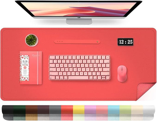 Leather Desk Pad Protector, 39.4' X 17'' Large Mouse Pad, Office Desk Mat, Non-Slip PU Leather & Suede Base Desk Blotter, Laptop Desk Pad, Desktop Mat for Office Home, Candy Red