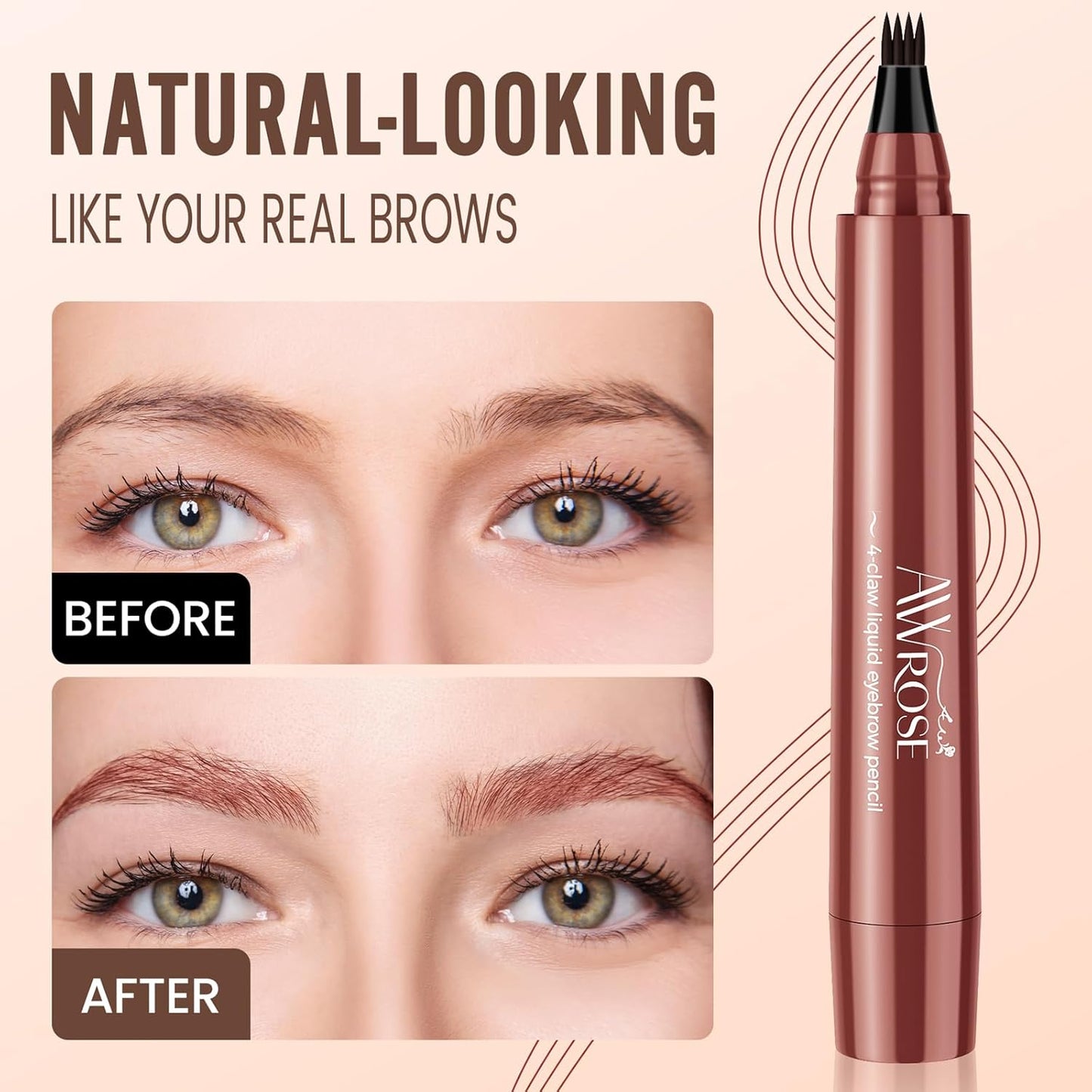 AWROSE Eyebrow Pencil, 3D Waterproof Microblading Eyebrow Pen 4 Fork Tip Tattoo Pencil, Precise Natural Brow Magic Eye Brow Pencil with Hair Like Strokes, 4 Points Multi-Used Eye Brow Pen for Women