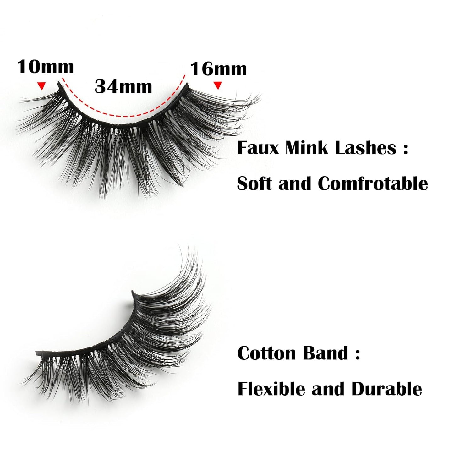 SUNWELL False Eyelashes 16mm Mink Lashes Cat Eye Faux Mink Lashes 8D Fluffy Strip Lashes Soft Wispy Luxury Volume Fake Eyelashes 10 Pairs Pack