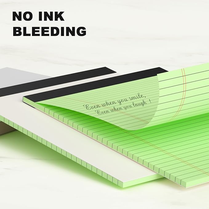 AILZFEI Green Legal Pad Note Pads 8.5 x 11 inch, Wide Ruled Clear Print Writing Pads 30 Sheets/Pad, 20lb Colored Paper, Perforated Notepad with Sturdy Back (3 Pads Green)