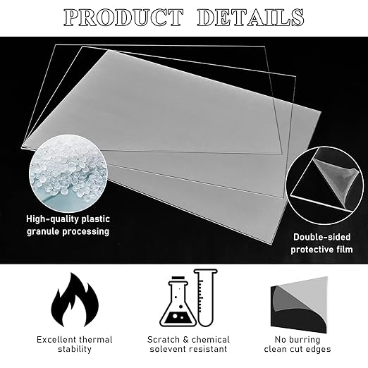 Roowest 1 Pcs 24 x 48 Inch, 1/2 Inch Thick Clear Acrylic Plexiglass Sheets Transparent Plastic Panels Sheets Cut to Size Cast Acrylic Board Panel with Protective Film for Craft DIY Project Sign Frame
