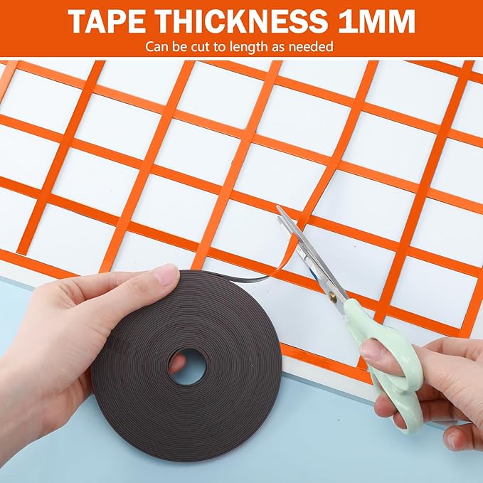 AmazingSpark Magnetic Tape Roll Thin Strips, 0.39 Inch x 33 Feet Magnetic Board Dividers Whiteboard Graphic Decorative Tape Marking Line for Classroom Office Art Accessories(Orange)