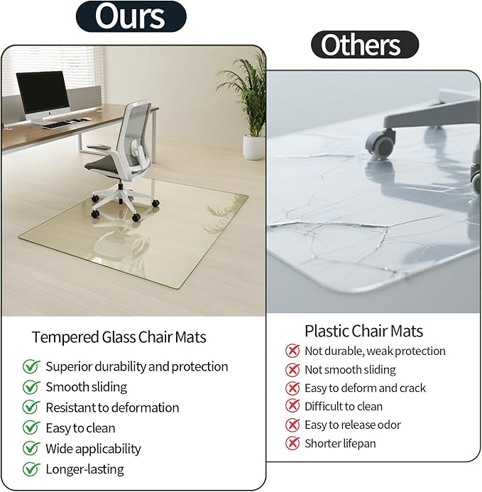 Koonmi Tempered Glass Chair Mat for Hardwood Floors & Carpets, 42" x 48“ Transparent Heavy Duty Office Floor Protector with Noise-Free Gliding Shatterproof for Home Office Desk