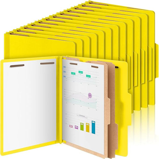 Skyygemm 36 Pcs Classification Folders Letter Size, 2 Divider Pressboard File Folders with 3. 5 Inch Expansion, 2 Prongs Fastener, Heavy Duty Office File Organizers for Teachers, Medical (Yellow)