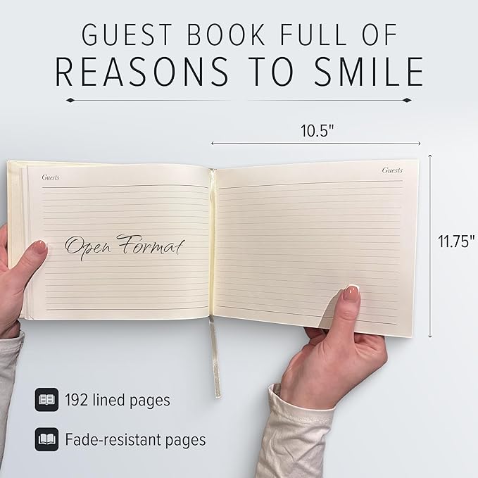 Gallery Leather Guest Book - Great for Wedding, Reception, Baby and Bridal Shower, Birthday Party and Vacation Home - 192 Lined Pages to Sign In, add Polaroid Photo - Hardcover 9x7" - Acadia Black